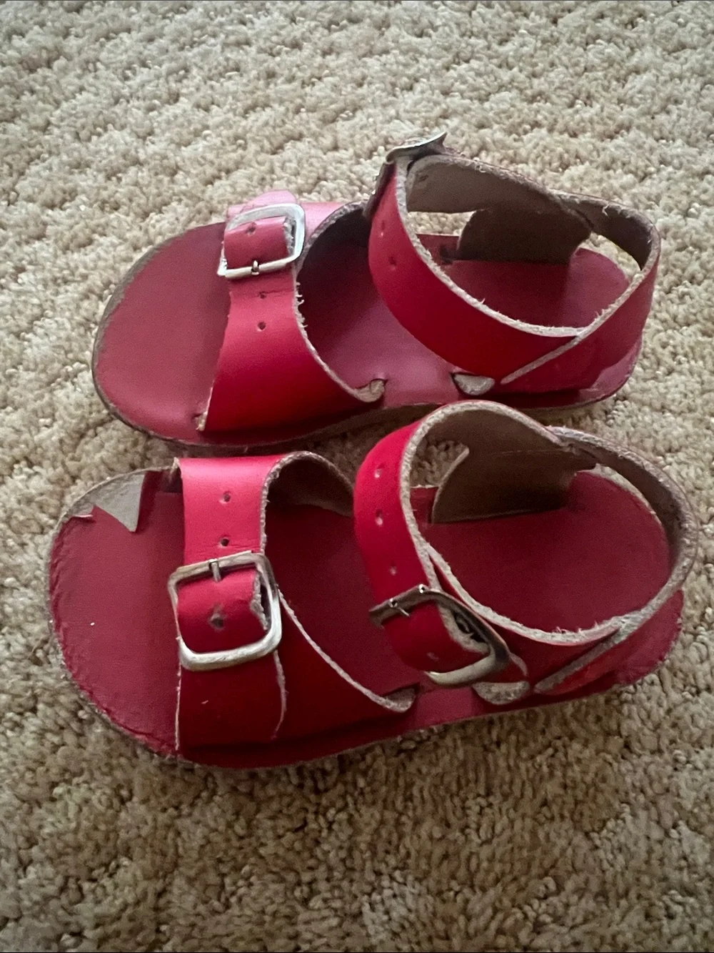 Sun San Kids Red Double-Buckle Adjustable Leather Sandals 5